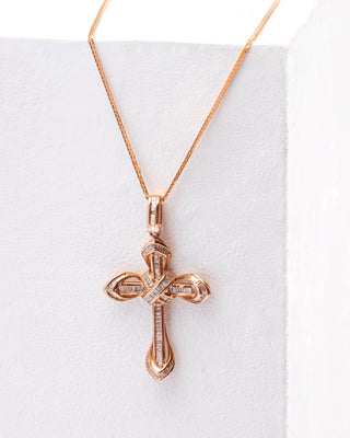 Diamond Cross Pendant and 18 Karat Wheat Chain