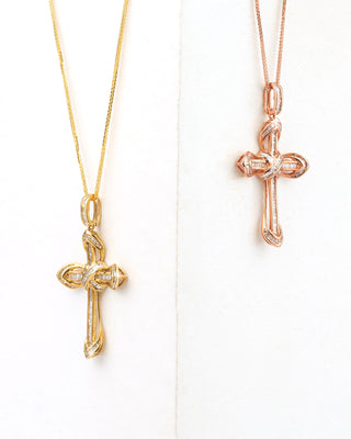 Diamond Cross Pendant and 18 Karat Wheat Chain