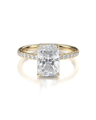 4.5ct Celine Radiant Moissanite Engagement Ring with Natural Diamond Hidden Halo Accents and French Pave