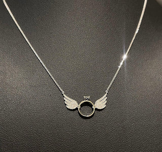 Natural Diamond Winged Promise Ring Necklace