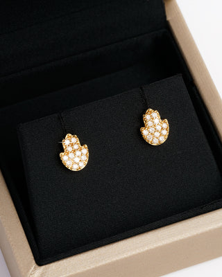 18 Karat Solid Gold Hamsa Natural Diamond Screwback Earrings