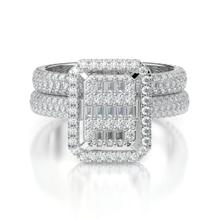 Radiant Baguette Natural Diamond Engagement Ring & Wedding Band Set