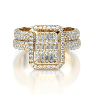 Radiant Baguette Natural Diamond Engagement Ring & Wedding Band Set