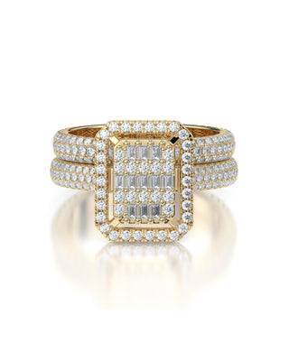 Radiant Baguette Natural Diamond Engagement Ring & Wedding Band Set