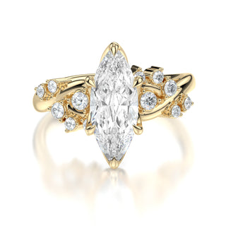 18 Karat Marquise Vine Engagement Ring Set